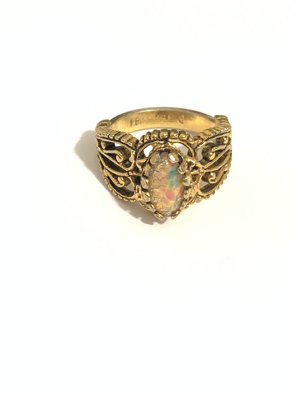 Gold Plated Filigree Opal Ring size 5